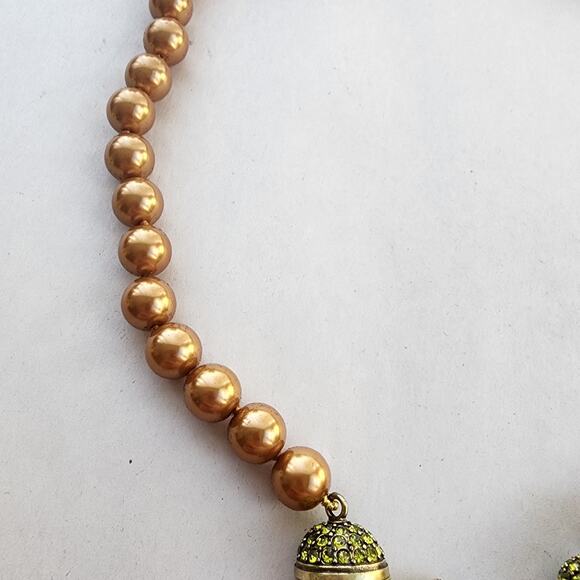 HEIDI DAUS Anemone Floral Crystal Pendant Pearl Necklace Golden Shadow Cognac - Picture 6 of 11